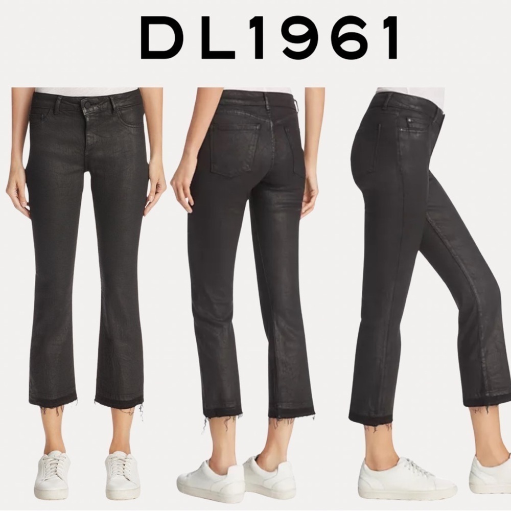 DL1961 Lara Instasculpt Cropped Flare Black Jeans Raw Hemline 29 Designer